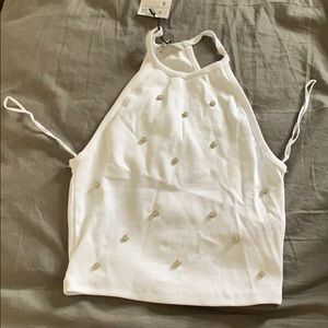 White Zara crop top with jewels.